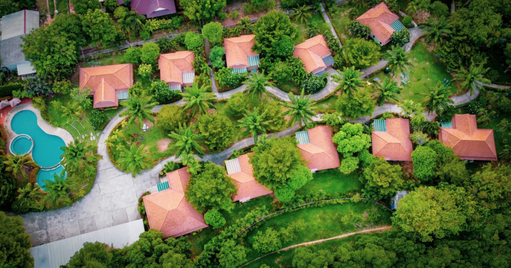 guest houses in Phuket, Thailand from bird perspective. also a good accomodation for backpacker