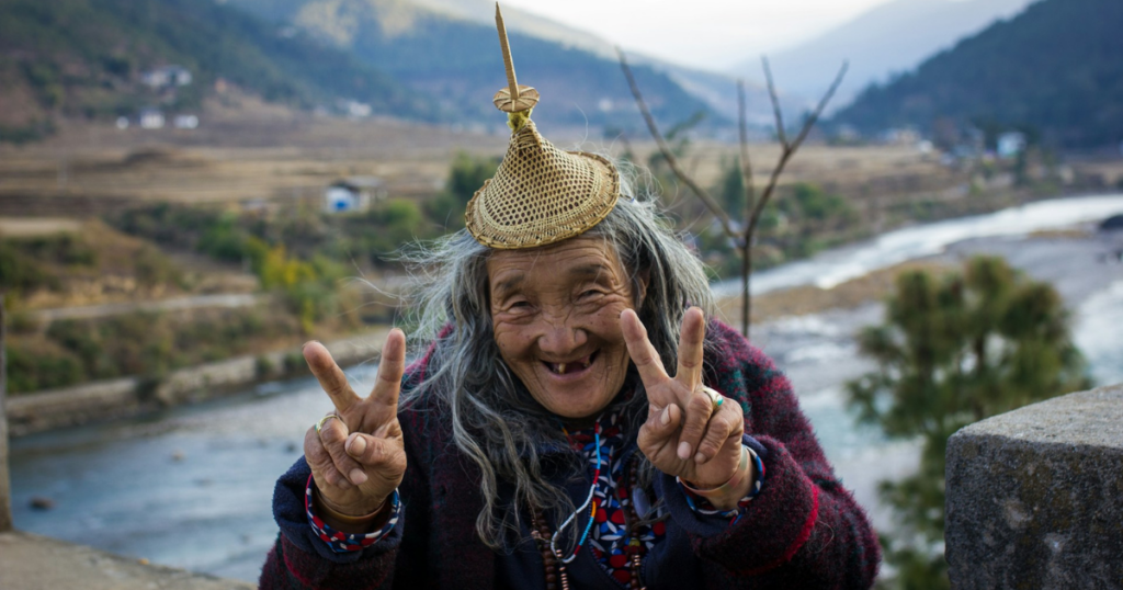 happy old lady in Bhutan